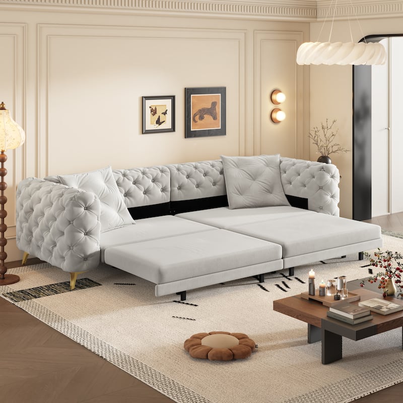 97.7" 3-in-1 Convertible Sleeper Sofa, Pull Out Sofa Bed with Ottoman, 4-Seater for Small Spaces & Apartments