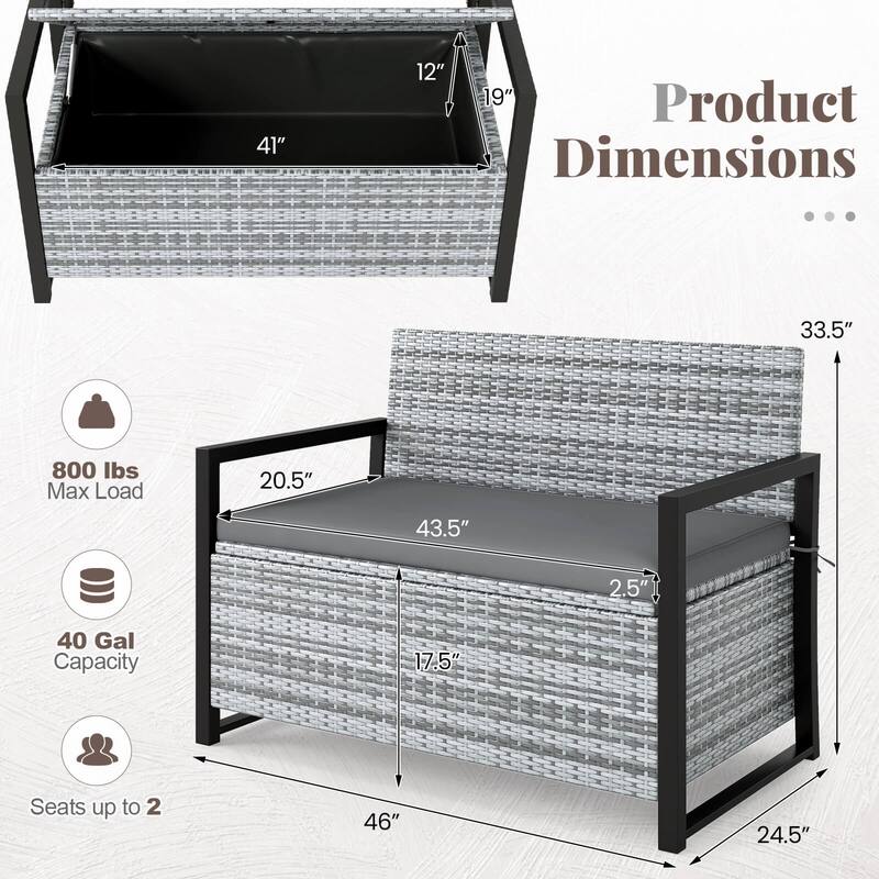 Costway Patio Storage Bench Wicker Loveseat with Built-in Storage & - See Details