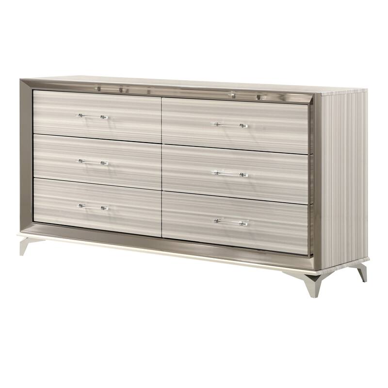 HomeRoots 64" White And Silver Wood Six Drawer Double Dresser