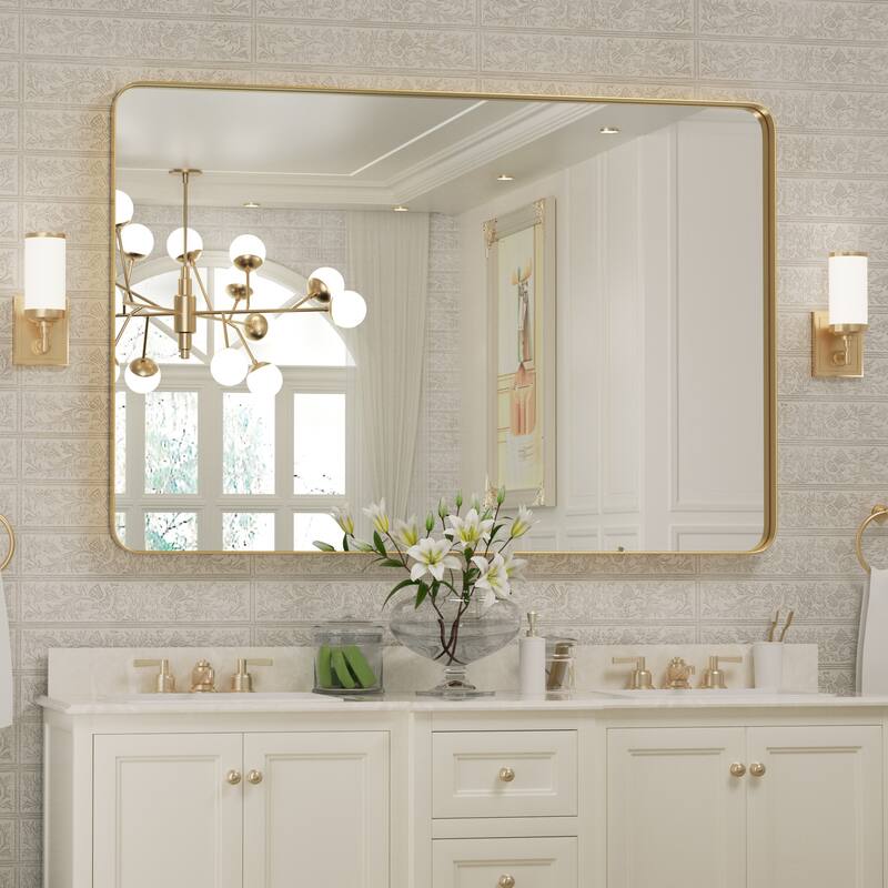 Wall Mirror Vanity Mirror Bathroom Mirror with Round Corner (1 Piece) - 30W * 40H Inches - Gold