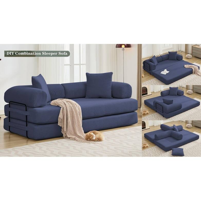 Folding Convertible Out Sleeper Sofa Bed,4-in-1 DIY Combination Convertible Sofa