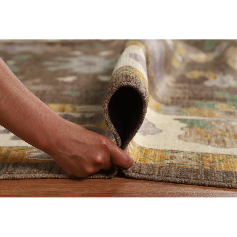 Hand Knotted Oriental 100% Wool Carpet Transitional All-Over Brown Oushak Area Rug - 8' 9'' X 6' 4''