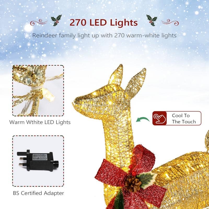 3pcs LED Christmas Family Elk Decoration