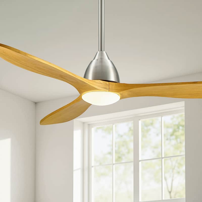 CO-Z 3 - Blade Modern Classic Smart Ceiling Fan with Dimmable LED Light and Remote - 60 Inches - Natural Wood