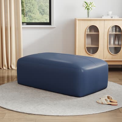 Upholstered Genuine Leather Ottoman for Living Room and Bedroom