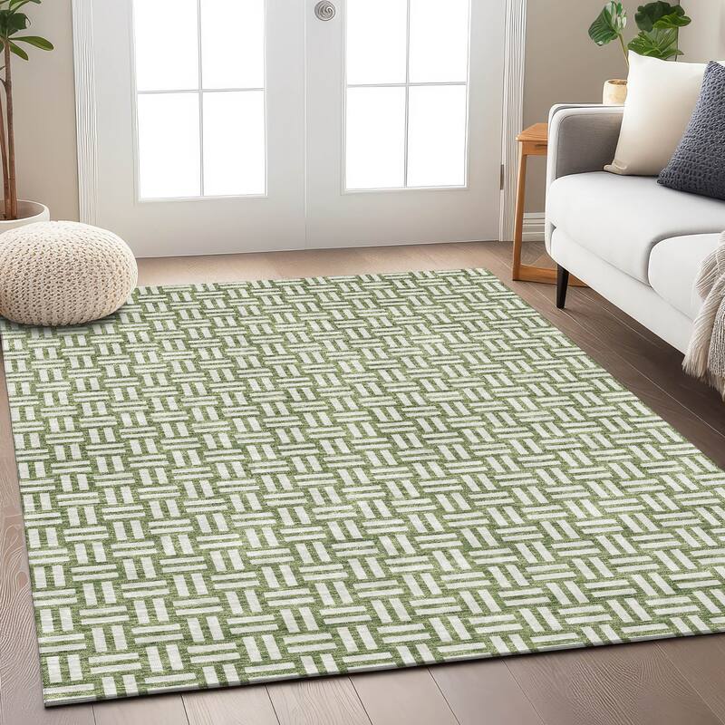 Machine Washable Indoor/ Outdoor Chantille Contempory Crosshatch Rug