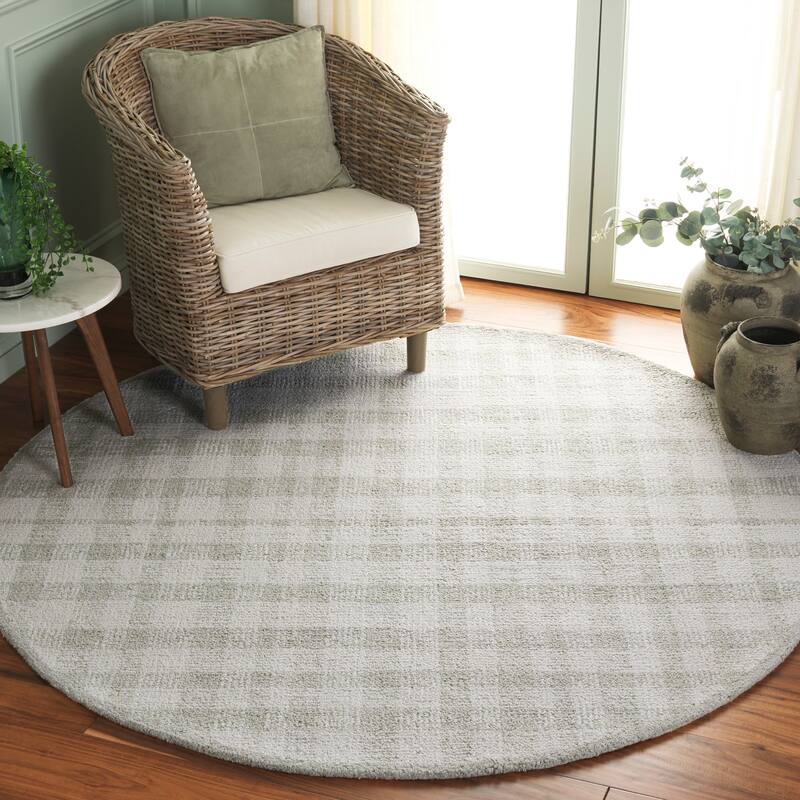 SAFAVIEH Handmade Abstract Imka Checkered Wool Rug - 6' Round - Ivory/Sage