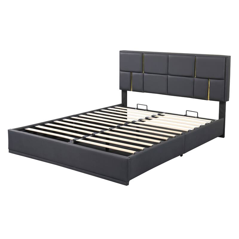 Upholstered Platform Bed with Hydraulic Storage System
