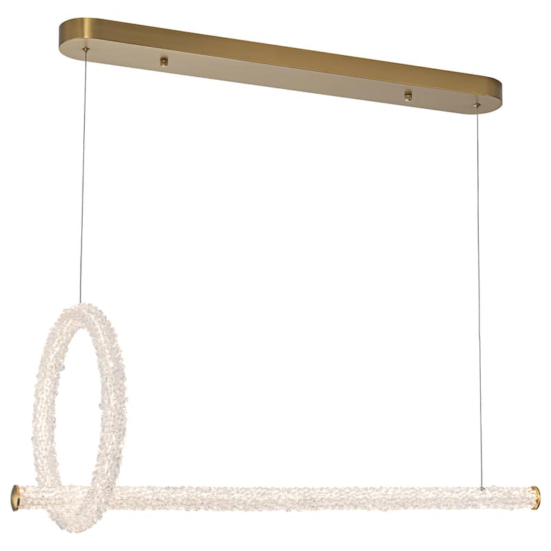 Modern Gold Crystal Ring Linear LED Chandelier, Dimmable - W39.37-in