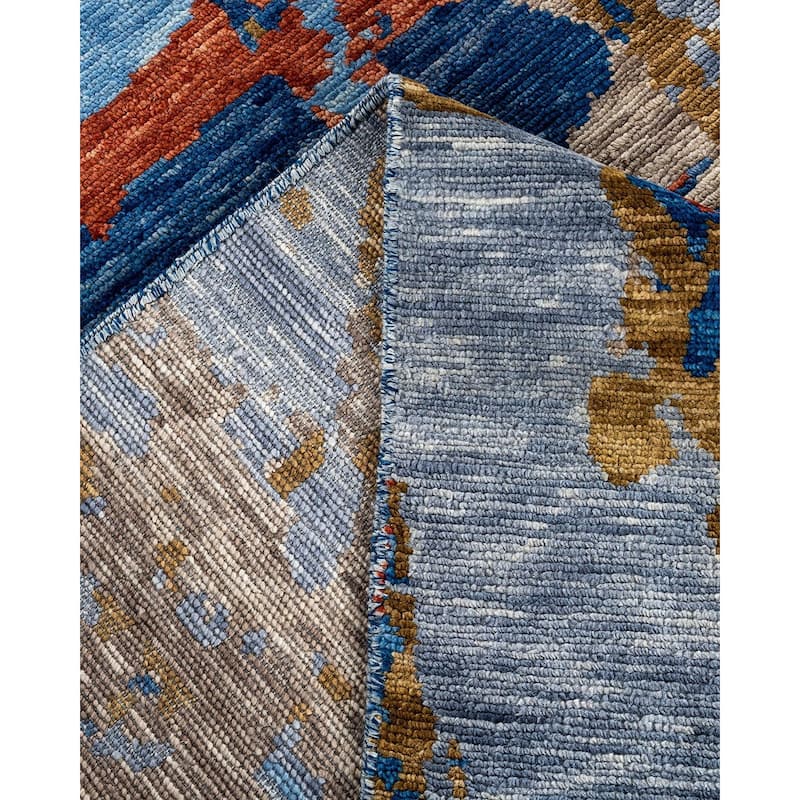 Modern One-of-a-Kind Handmade Area Rug - Blue, 9' 0" x 12' 0" - 9' 0" x 12' 0"