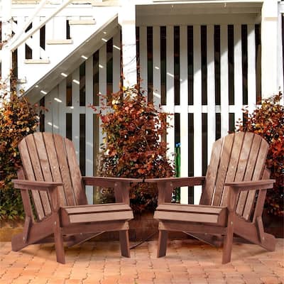 2-Piece Oversize Solid Wood Outdoor Garden Folding Adirondack Chairs