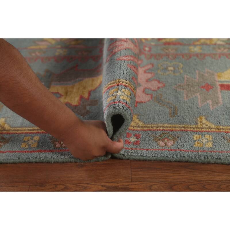 All-Over Floral Oushak Oriental Area Rug Hand-Knotted Wool Carpet - 9'1" x 12'0"
