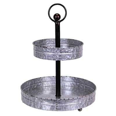 Round 2 Tier Galvanized Metal 16 Inch Tall Farmhouse Serving Tray - 16 X 12 X 12 inches