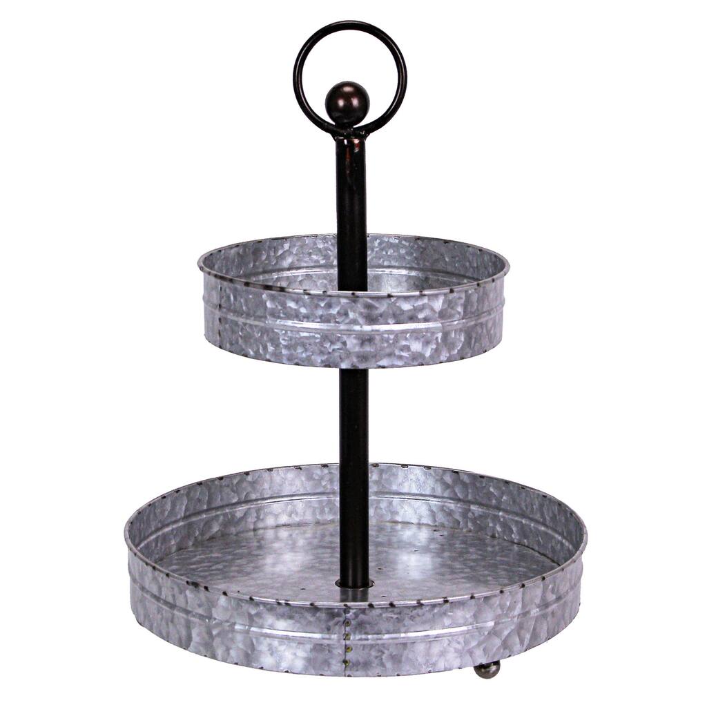 Zeckos Metal Round Two Tier Country Farmhouse Serving Tray Stand - 16 X 12 X 12 inches