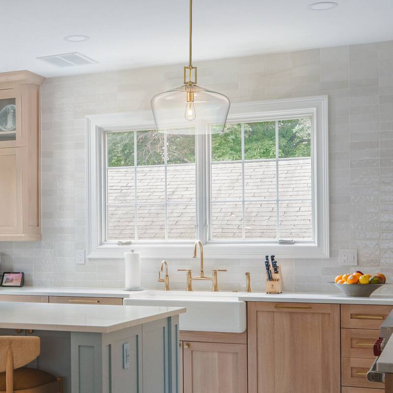 Clear Glass Chandelier 1-Light Pendant for Kithchen Dining Room - 18