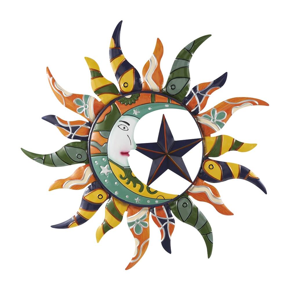 Metal Sun and Moon Indoor Outdoor Abstract Patterned Home Wall Decor - Multi Colored - Roche River Decor