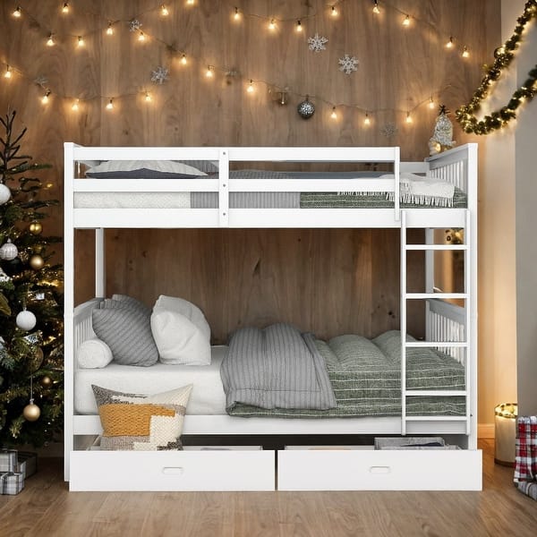 slide 2 of 9, Full Over Full Bunk Bed with Ladders and Two Storage Drawers