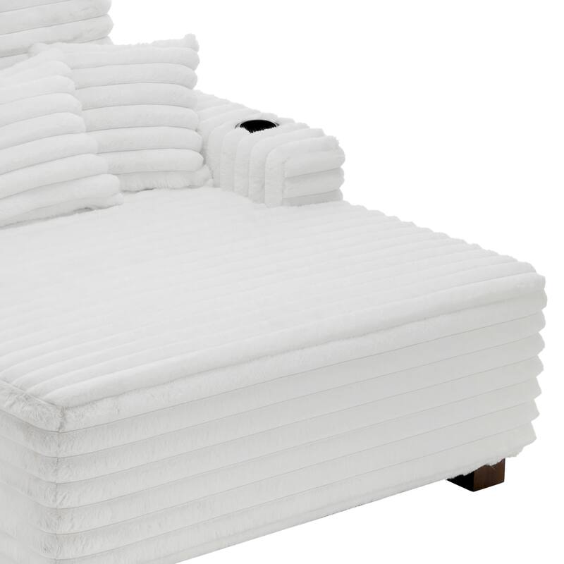 2 Set Flannel Upholstery Dual Cup Holde Chaise Lounge