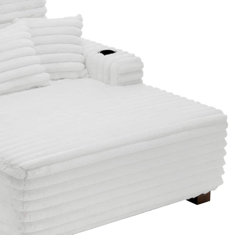 Indoor Oversized Plush Chaise Lounge with Pillows and Cup Holder