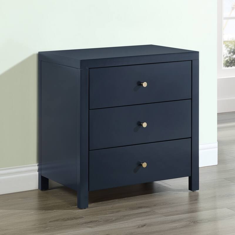 Modern Nightstand with 2 Drawers Wood Grain Texture Metal Pulls
