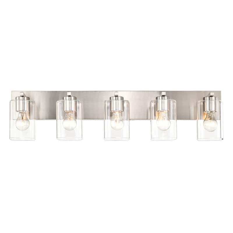 Brushed Nickel 5-Light 32 in. Vanity Light with Clear Square Glass Shades