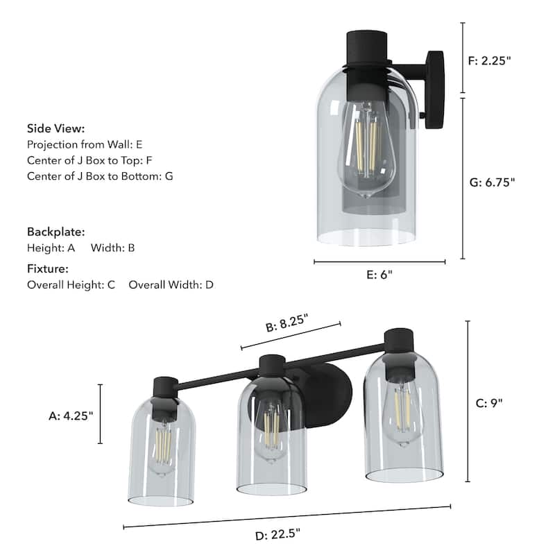 Hunter Lochemeade 3-Light Vanity Wall Light, Damp-rated - Bathroom, Laundry - Modern Farmhouse, Contemporary, Industrial