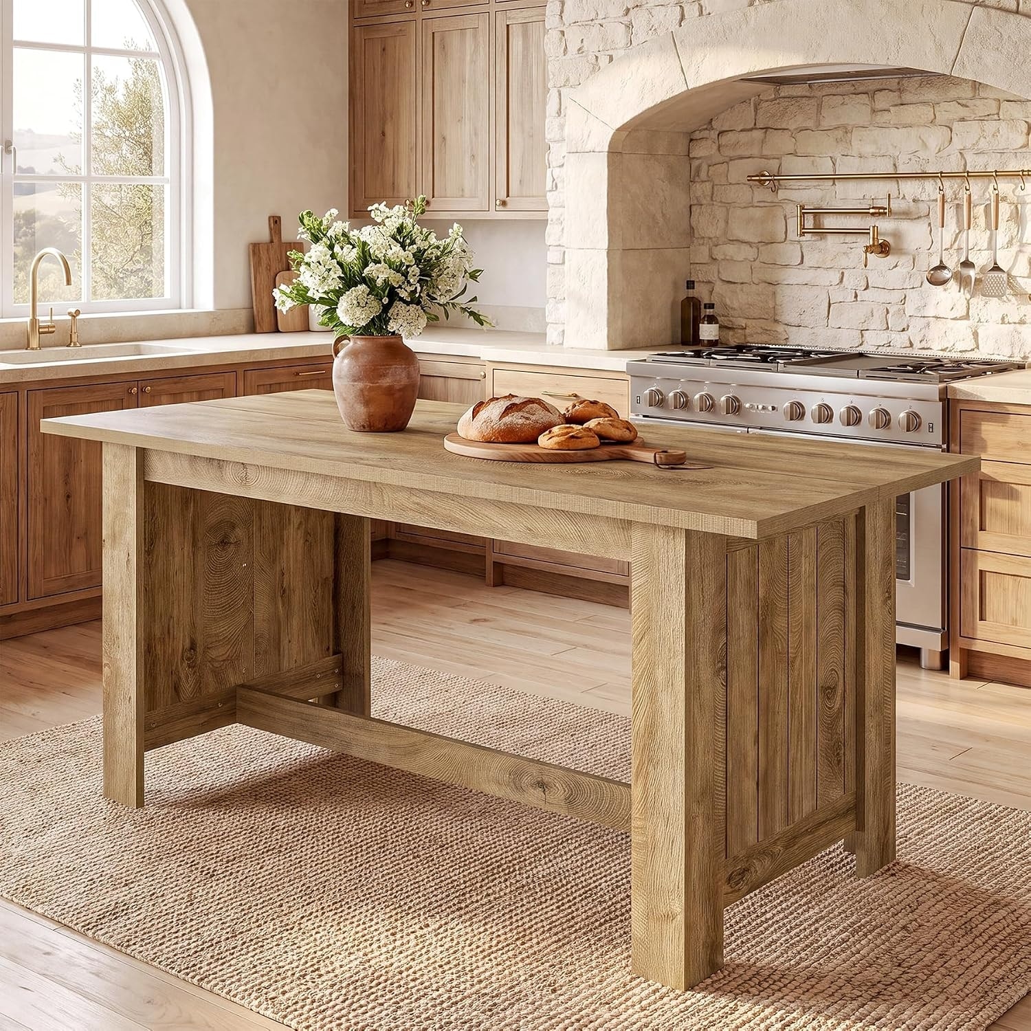 63-Inch Farmhouse Wood Kitchen Island with Large Prep-top, Counter Height Dining Table for Kitchen, Dining Room