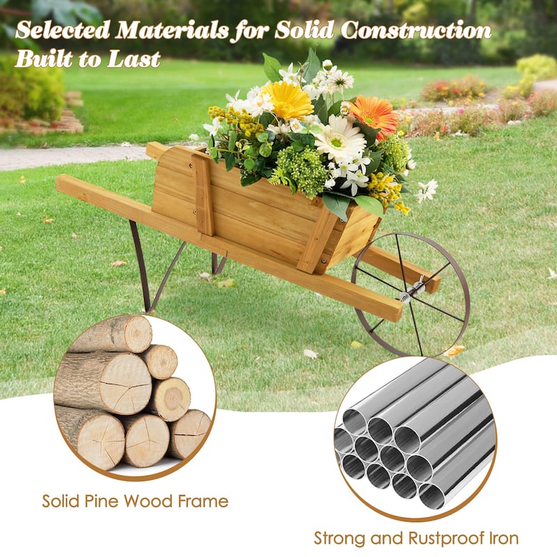 Costway Wooden Wagon Planter Decorative Indoor/Outdoor Rustic Flower - See Details