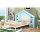 preview thumbnail 28 of 41, Rustic Platform Bed with House-Shaped Storage Headboard & Built-in LED, Wood Bed Frame for Boys Girls, No Box Spring Required