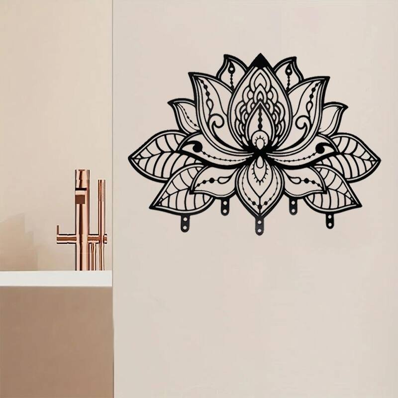 Wall-Mounted Towel Rack with 6 Hooks Black Matte Metal Space-Saving Bathroom Organizer - N/A