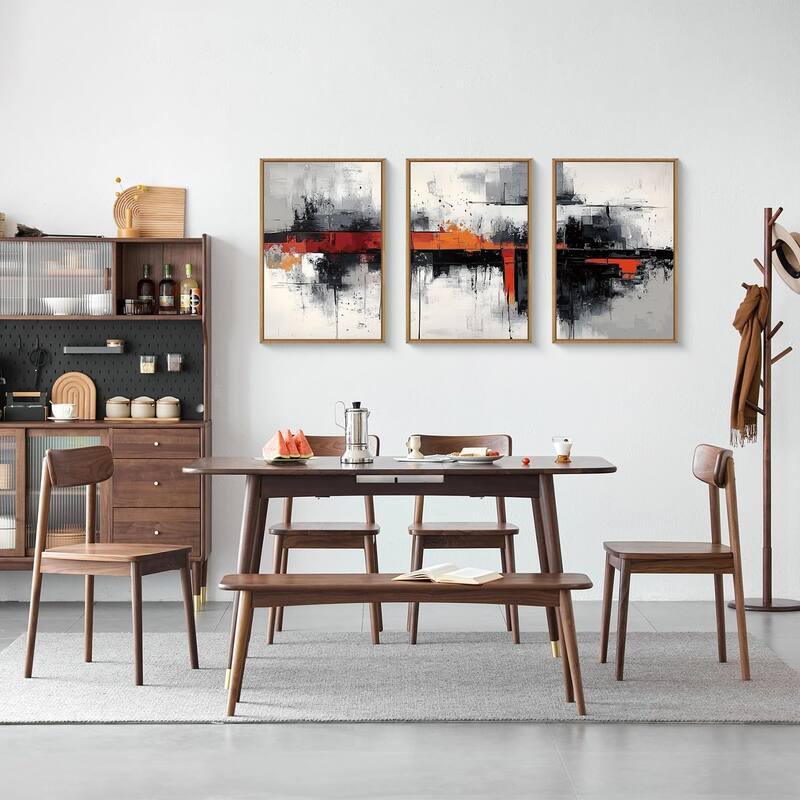 Neutral Black and Orange Wall Decor,Textured Gray White Wall Painting