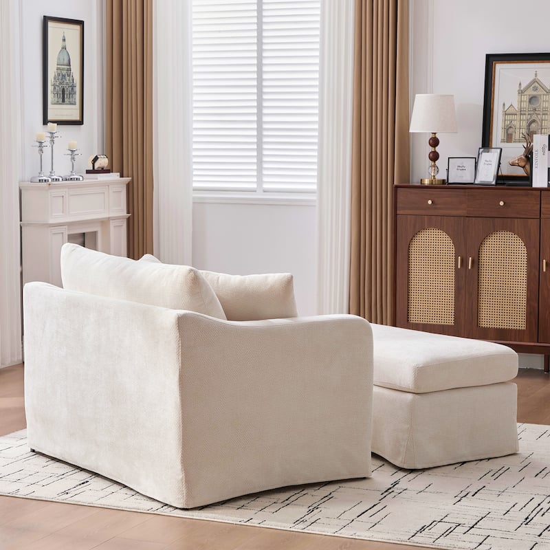 Morden Accent Chair with Ottoman, Chenille Living Room Side Chair, Single Sofa Armchair with Bolster Pillows