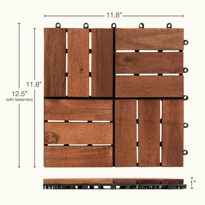 27pcs Interlocking Deck Tiles 11.8" x 11.8", Patio Flooring Outdoor Waterproof, Acacia Wood Tiles All Weather
