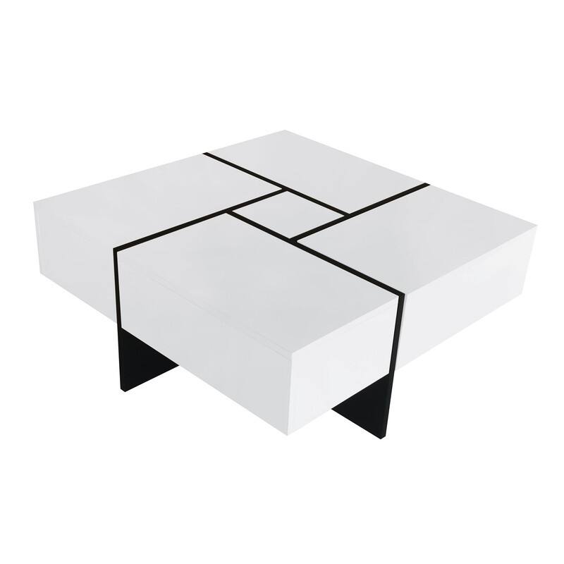 ON-TREND Unique Design Coffee Table with 4 Hidden Storage Compartments