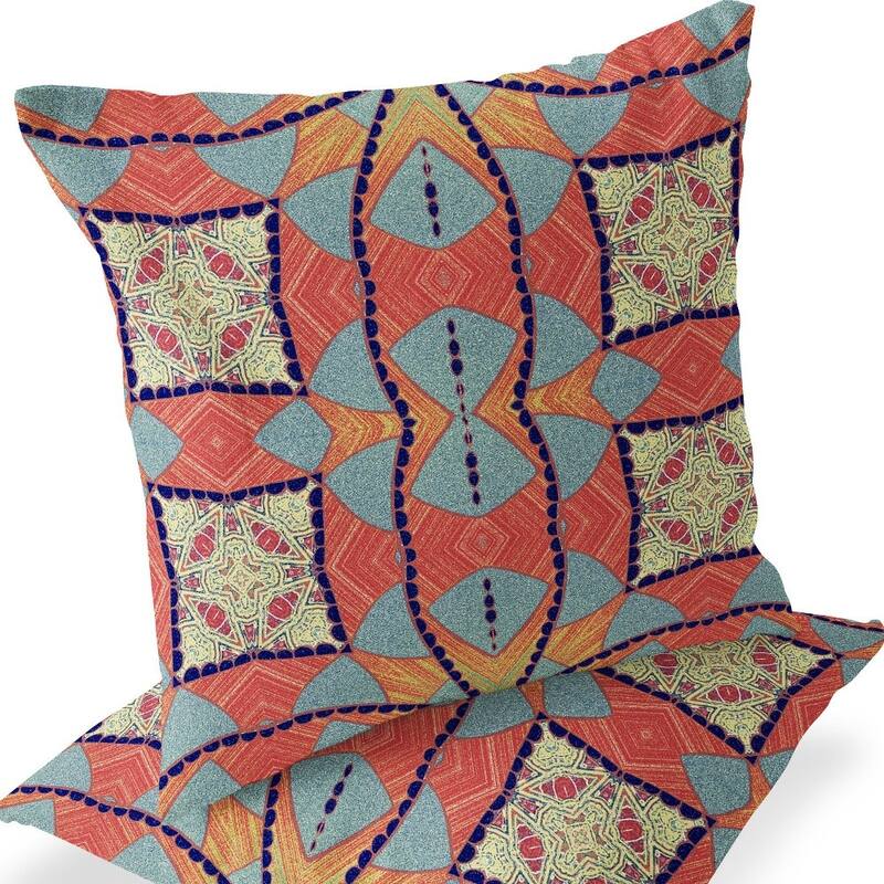 HomeRoots Set of Two 16" X 16" Blue and Orange Blown Seam Eclectic Indoor Outdoor Throw Pillow - 16.00' X '16.00' X '5.00