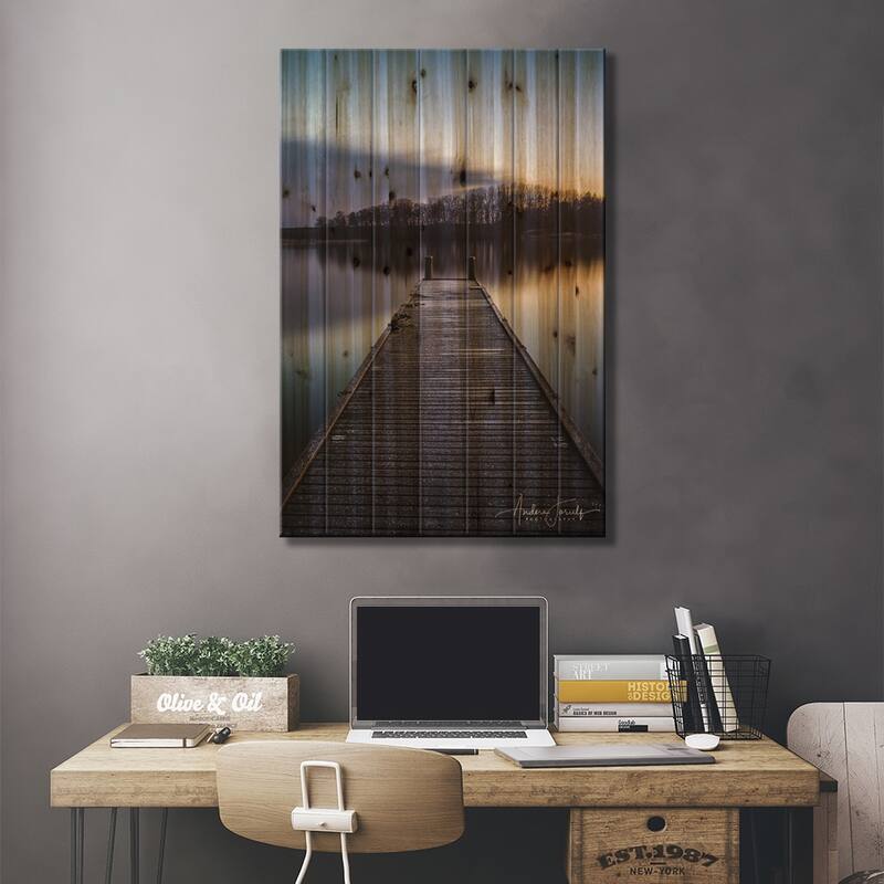Bridge Over Silent Water Print On Wood by Anders Jorulf - Multi-Color