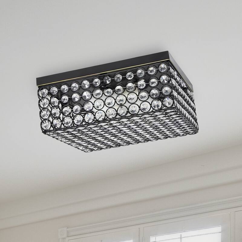 Elegant Designs 12 Inch Elipse Crystal 2 Light Square Ceiling Flush Mount - 12 x 12 x 5 in