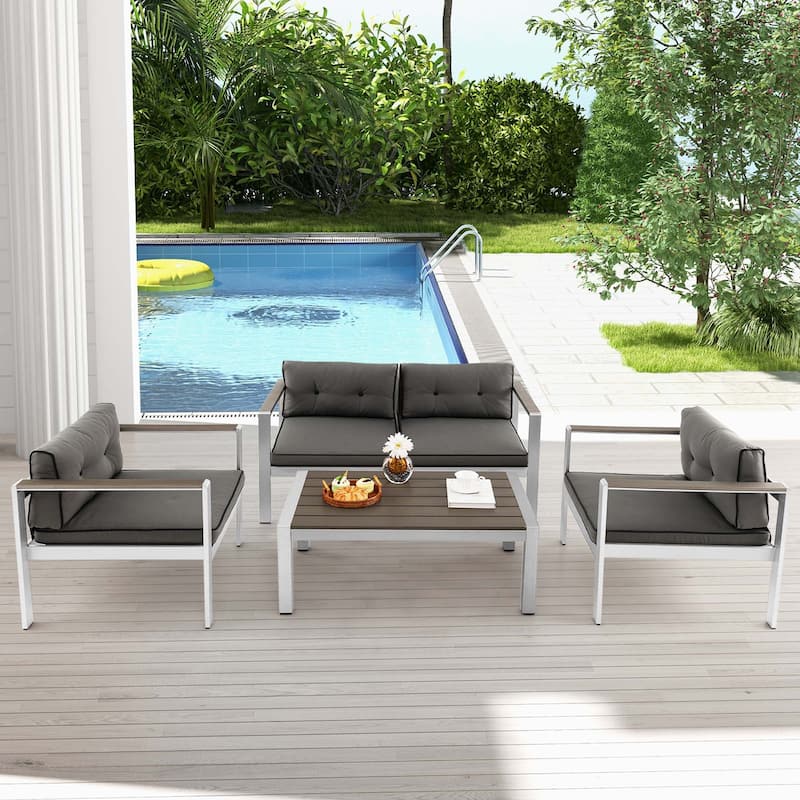 Costway Patio Aluminum Coffee Table Outdoor Rectangular Cocktail - See Details