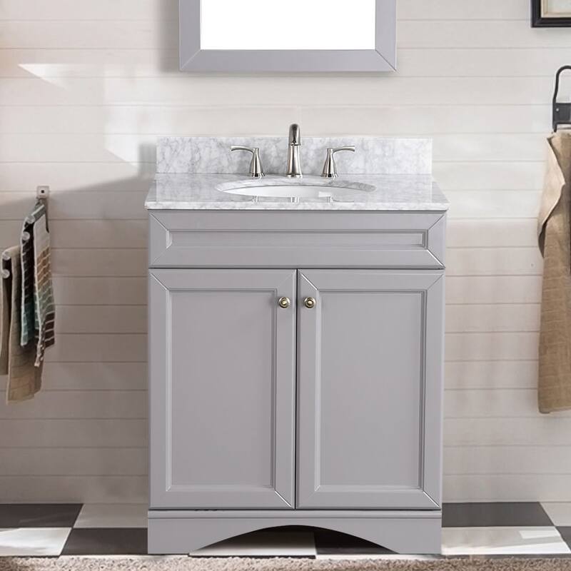 BATHLET 30 inch Bathroom Vanity Set with Carrara Marble Top Mirror