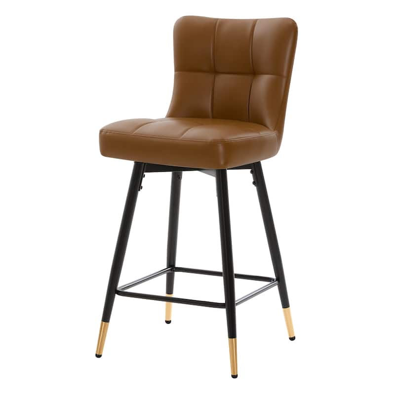 Faux Leather Swivel Counter Height Barstools Set of 2 with High Back - 38.98"H x 17.72"W x 21.26"D
