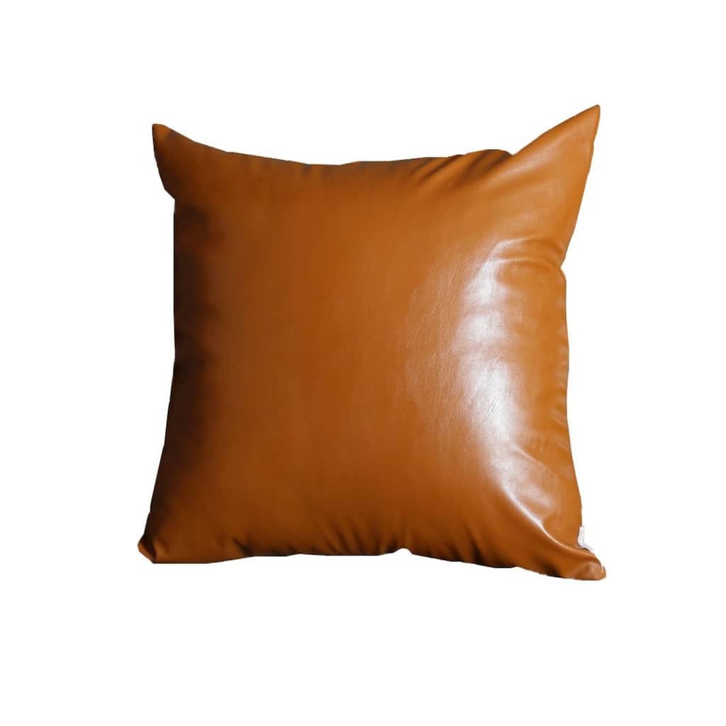 20" X 20" Solid Brown Faux Leather Decorative Pillow Cover