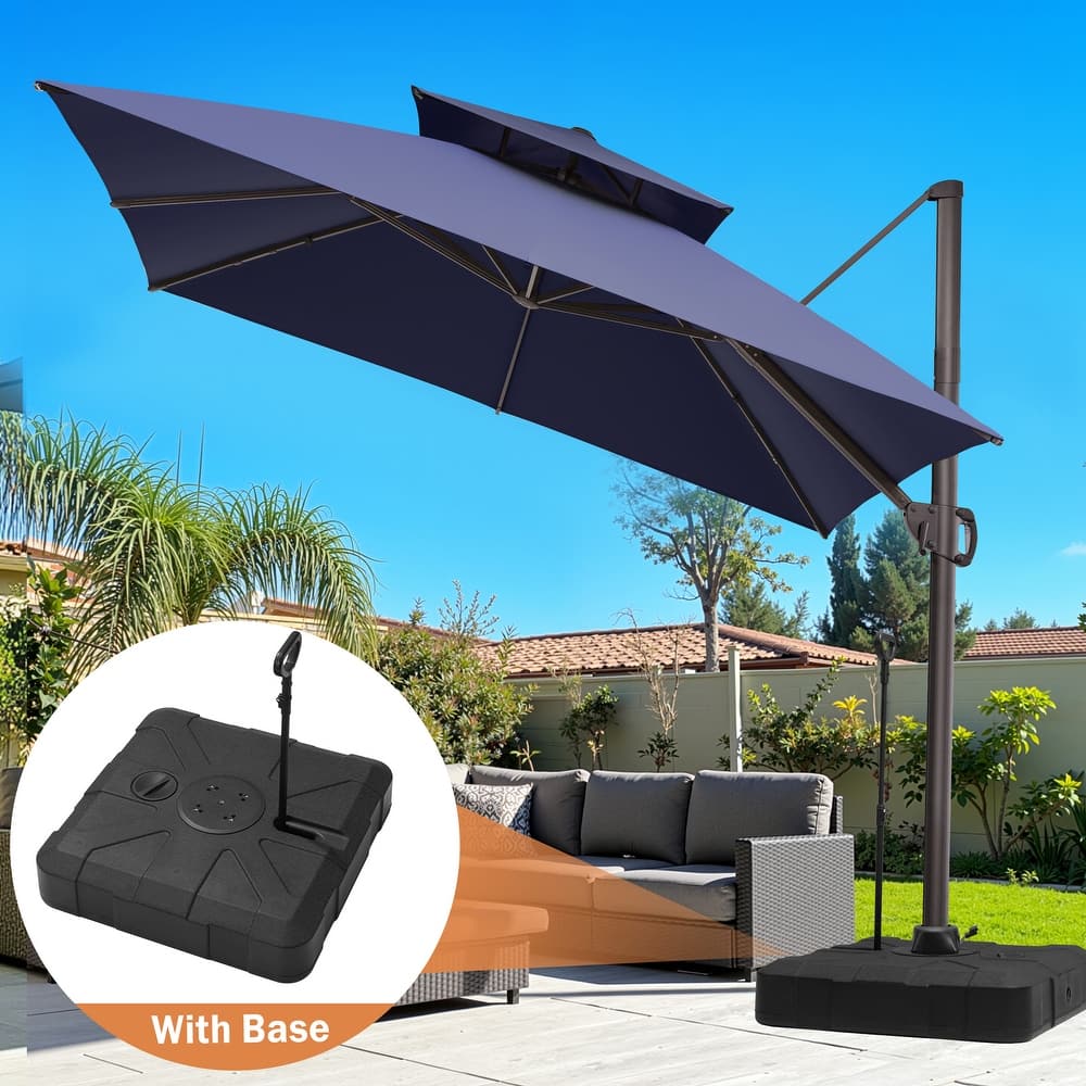 10 ft Square Patio Cantilever-Offset Umbrella 360 Degree Rotation with Rod Base
