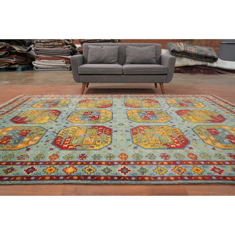 Hand Knotted Oriental 100% Wool Carpet Traditional All-Over Navy Blue & Blues Kazak Area Rug - 10' 1'' X 7' 6''