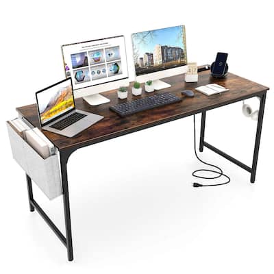 Costway 60" Modern Computer Desk with Charging Station with Storage