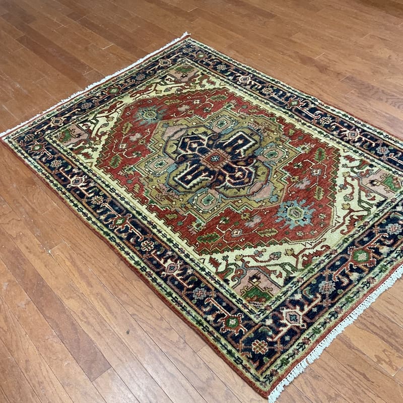 Handmade One-of-a- Kind Heriz Wool Oriental Rug 4' x 5'11 - 4 x 5.11