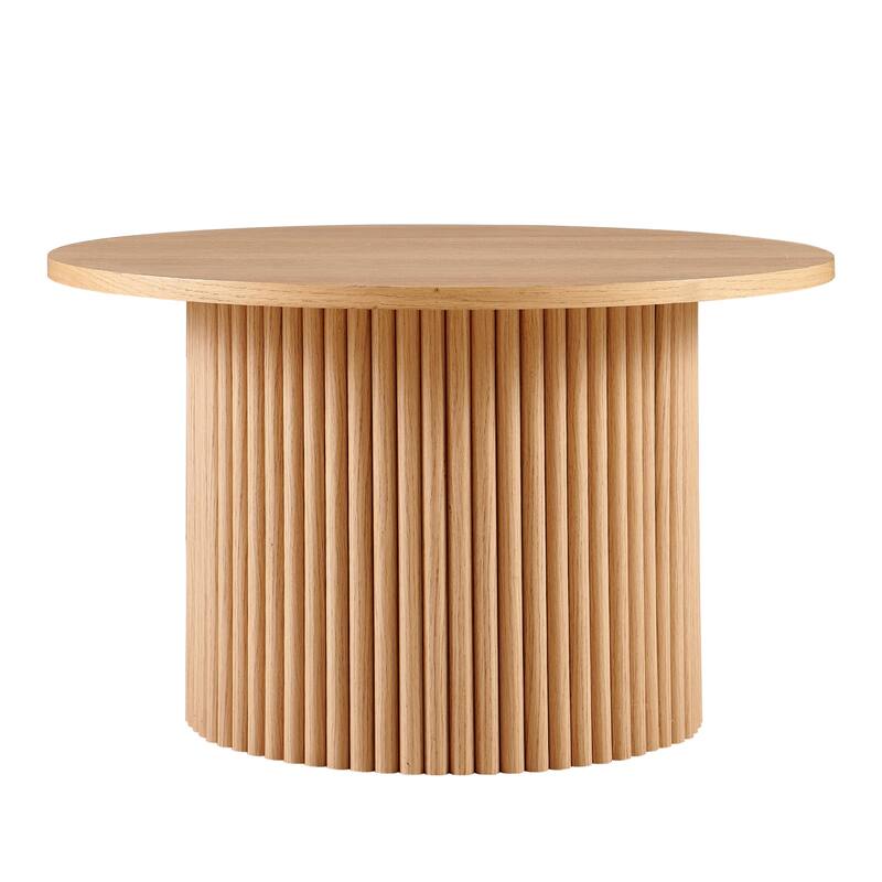 27.56 Inch Mid-Century Modern Round Coffee Table Farmhouse Round Coffee Table with Metal Base, for Living Room