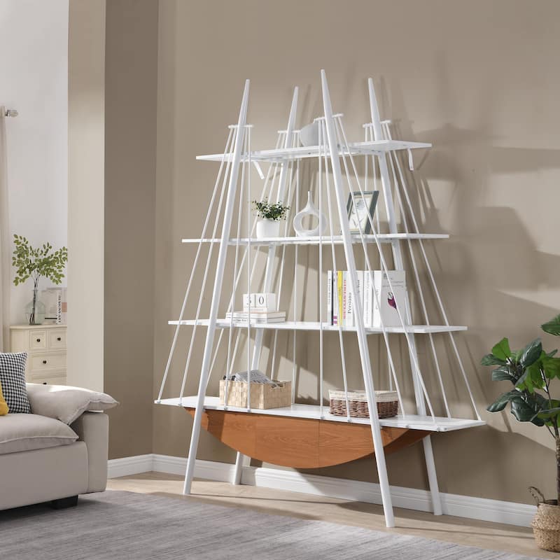 70.87 inch Industrial 4-Tier Open Storage Shelf with Drawer - White