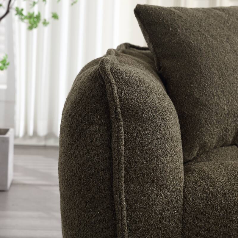 2-Seater Chenille Bean Bag Loveseat, Soft Square Recliner Sofa with High-Resilience Foam, Armrests & 2 Pillows