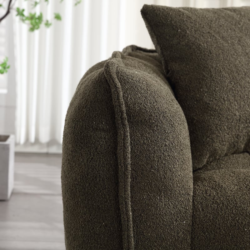 Olive Green Modern 65.1" Chenille Upholstered Buttons Tufted Loveseat Accent Chair with High Resilience Foam Core and Pillows