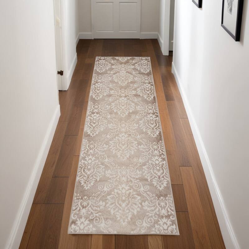Duda Distressed Non Skid Stain Resistant Low Pile Area Rug By HomeRoots - 90' X '27' X '0.25 - Natural/Criss Cross - Runner